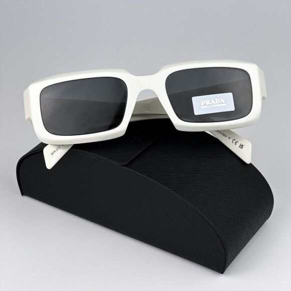 NEW Prada PR27ZS 17K08Z Talc White Dark Grey Unisex Rectangle Sunglasses PR 27ZS - Picture 2 of 13